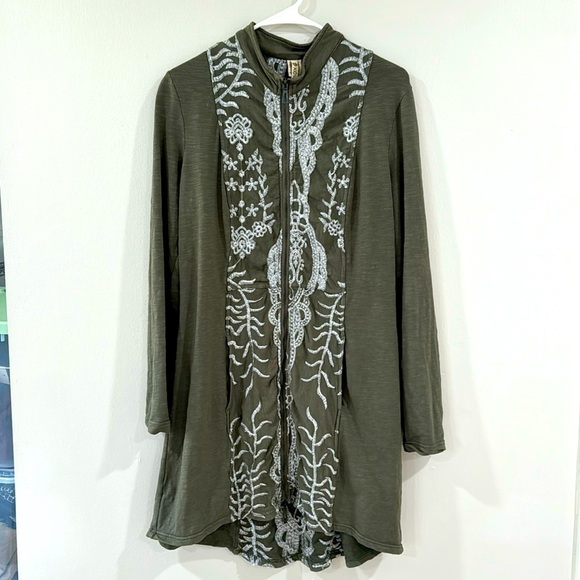 XCVI long length olive green embroidered jacket boho - Picture 1 of 8